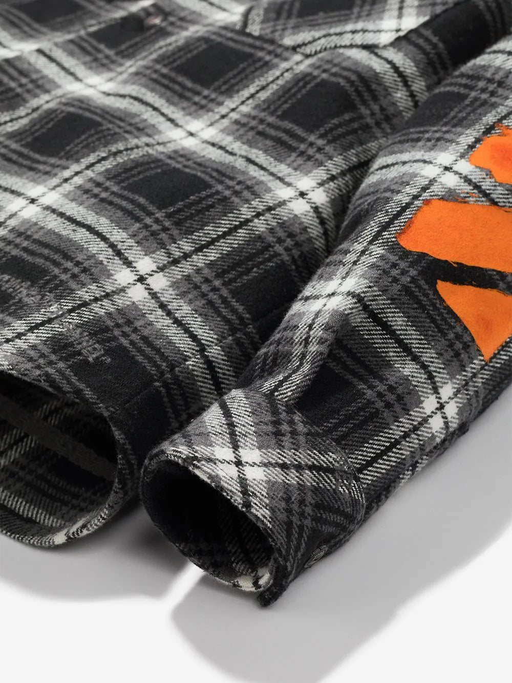 DIAGONAL CHECK FLANNEL SHIRT BLACK ORANGE