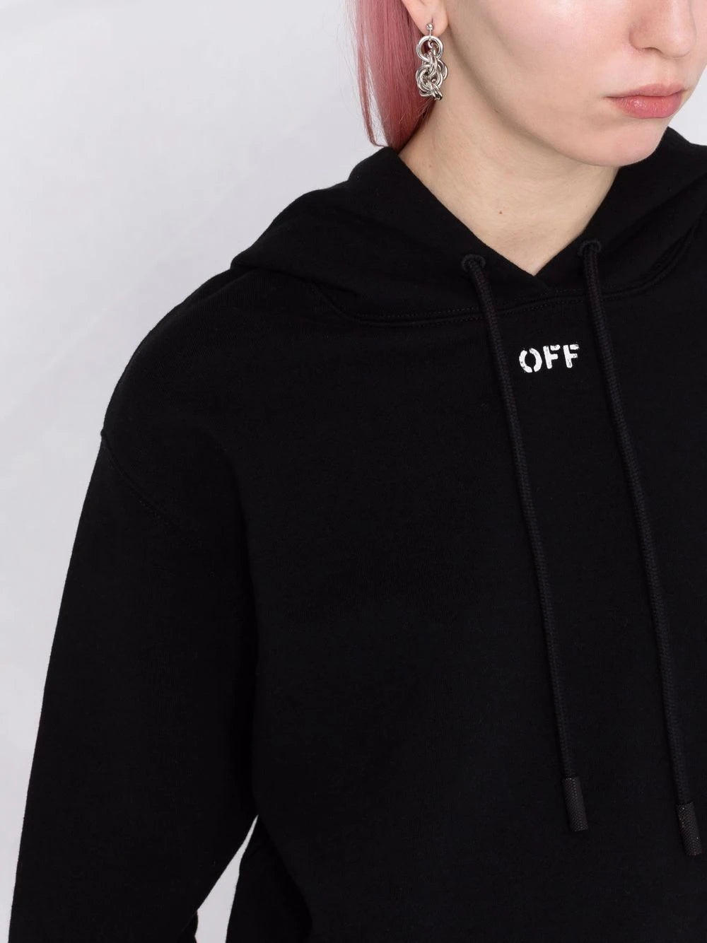 OFF STAMP CROPPED HOODIE BLACK WHITE