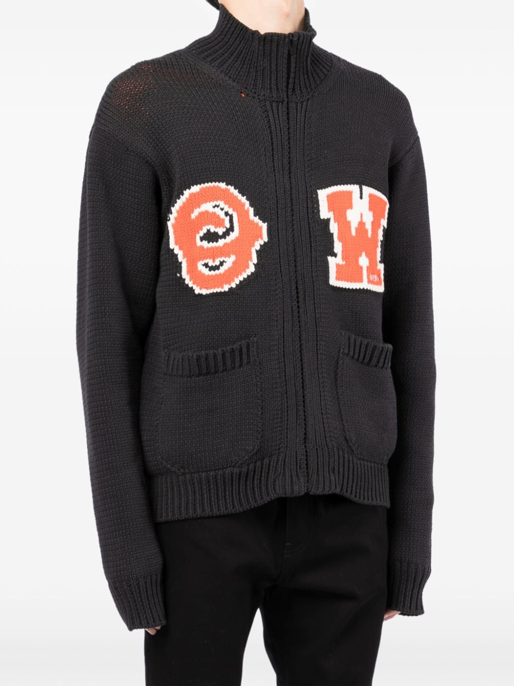 OW PATCH KNIT ZIP BOMBER BLACK ORANGE