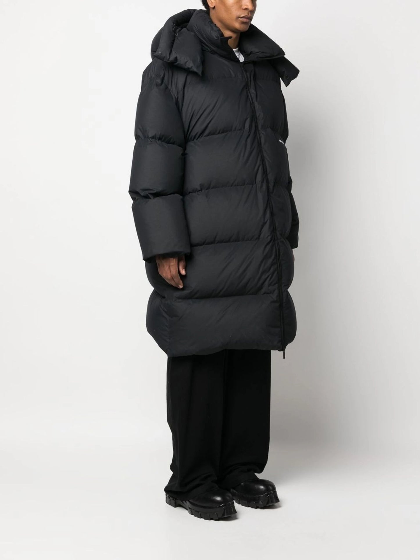 BOUNCE HOODED DOWN LONG PUFF BLACK WHITE