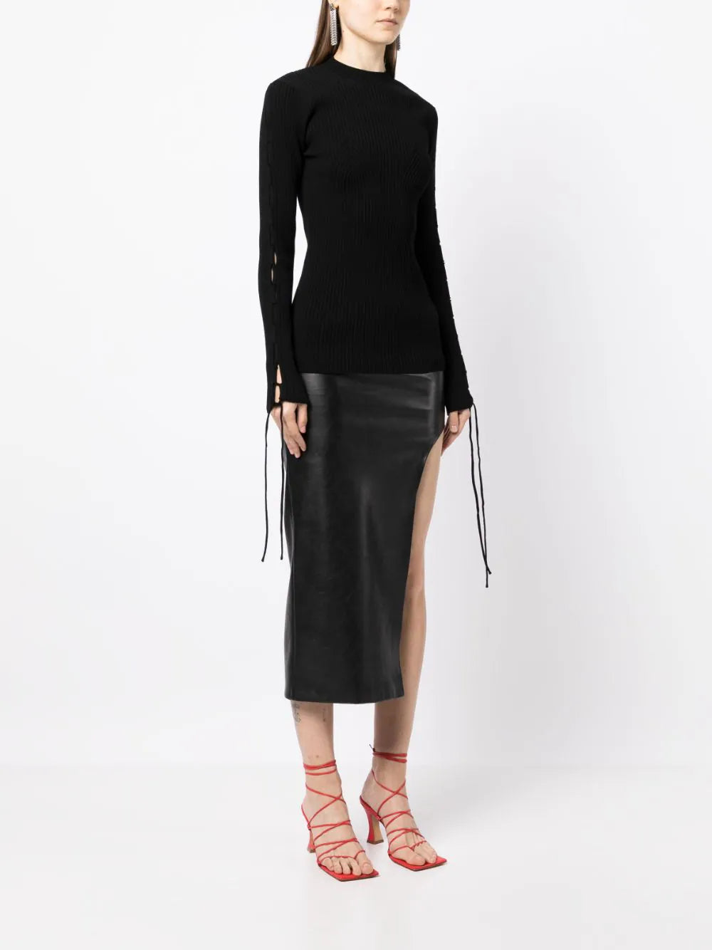 VANISE LACE UP CREWNECK BLACK NO COLOR