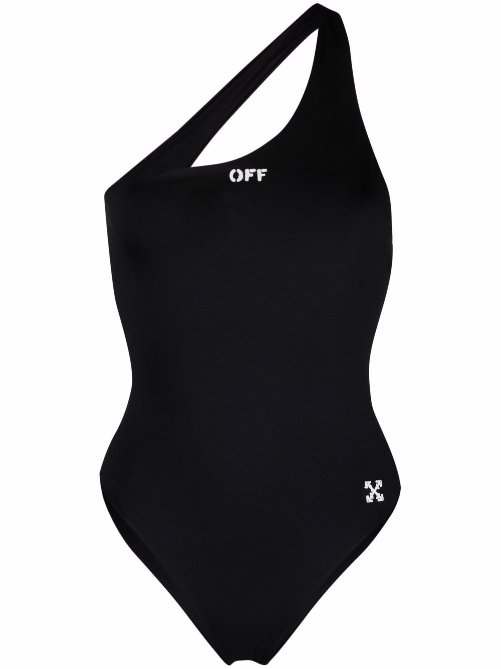 OFF STAMP ONE SHOUL SWIMSUIT BLACK WHITE