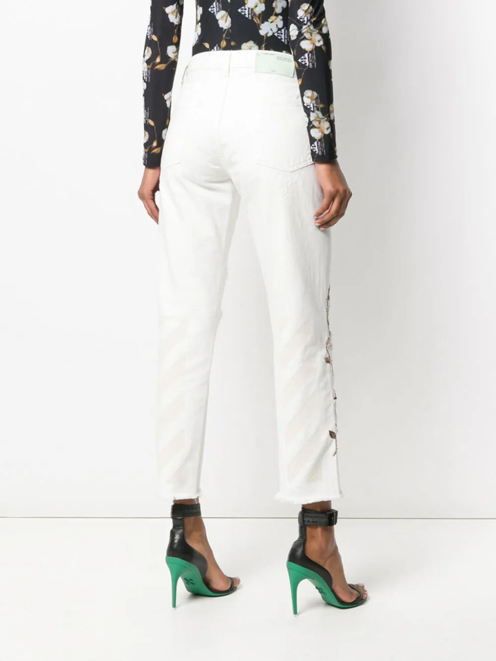EMBROIDERY DIAG SLIM FIT WHITE ECRU
