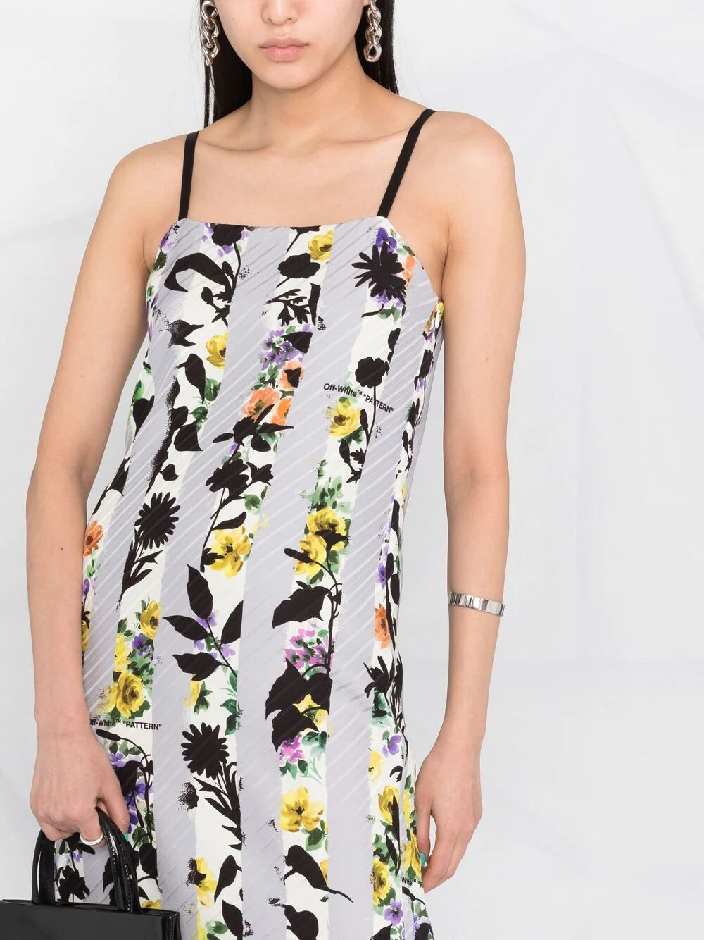 STRIPES BACK STRINGS DRESS WHITE GREY