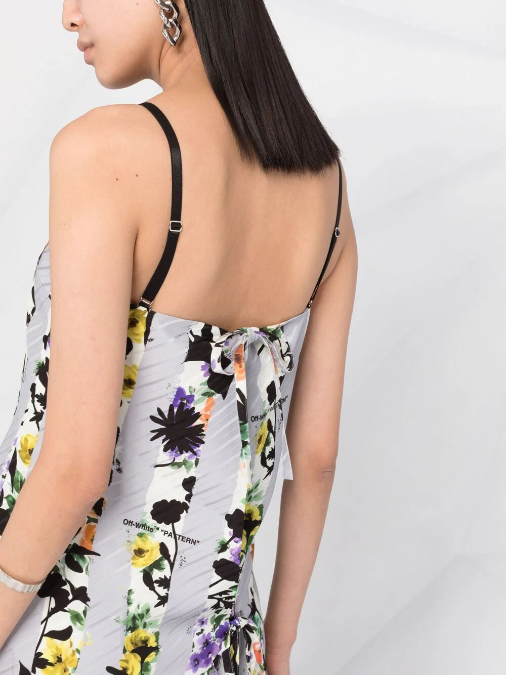STRIPES BACK STRINGS DRESS WHITE GREY