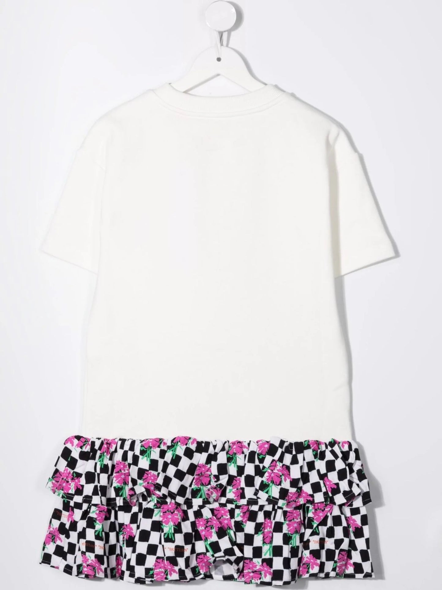 OFF CHESSBOARD FLOWER DRESS WHITE FUCHSIA