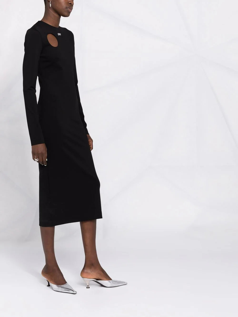 JERSEY METEOR L/S DRESS BLACK WHITE