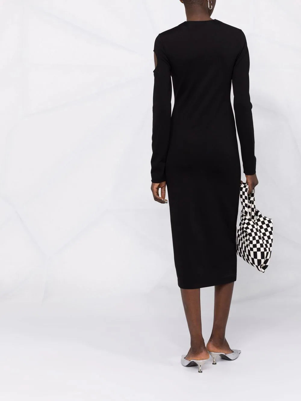 JERSEY METEOR L/S DRESS BLACK WHITE