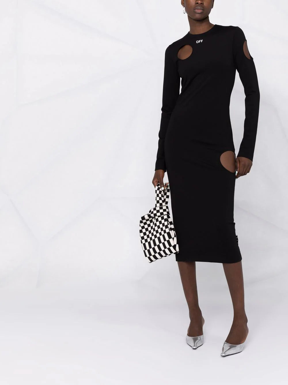JERSEY METEOR L/S DRESS BLACK WHITE