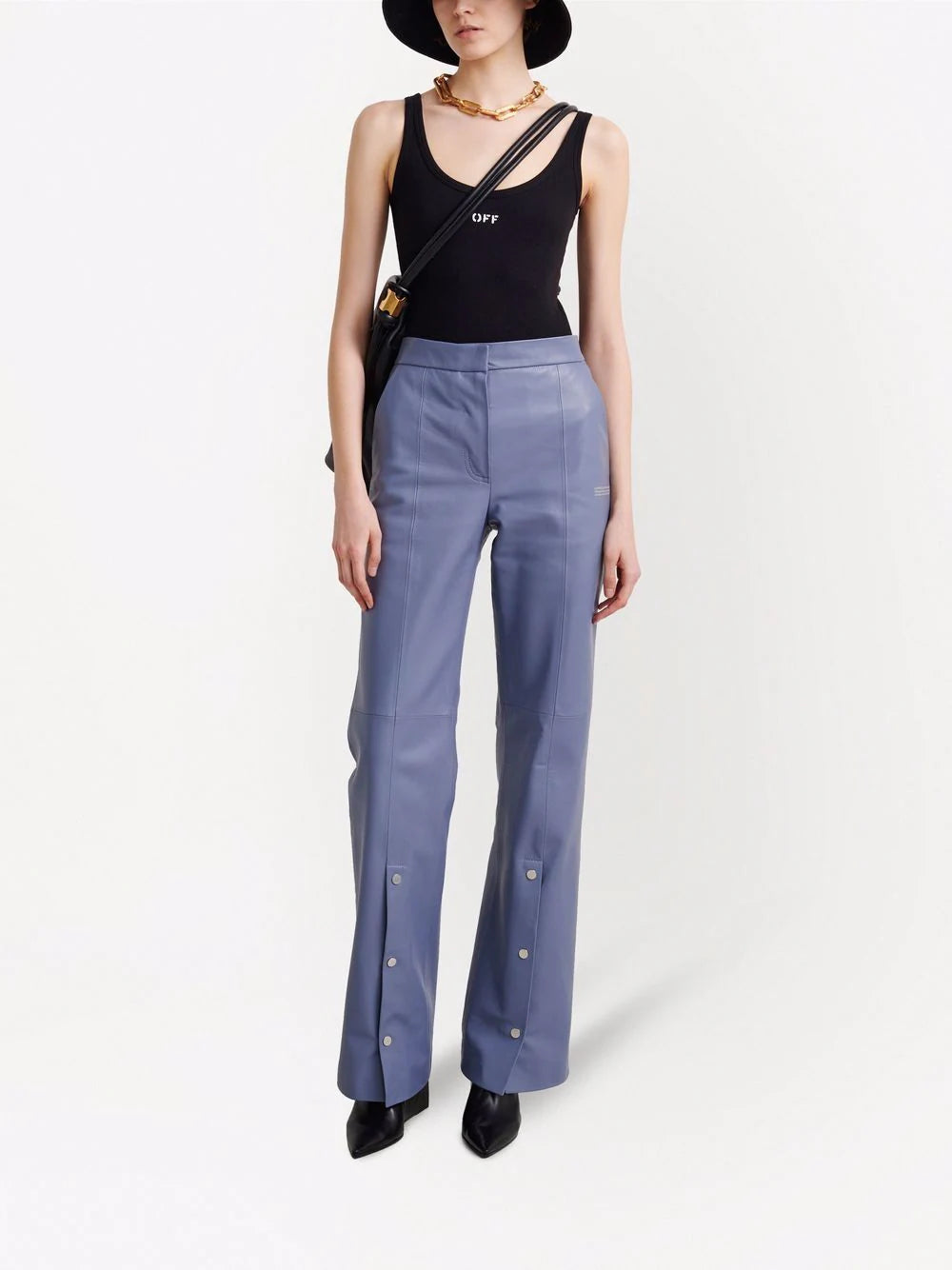 SNAP SPLIT FLARED LEATH PANT MEDIUM GREY NO COLOR