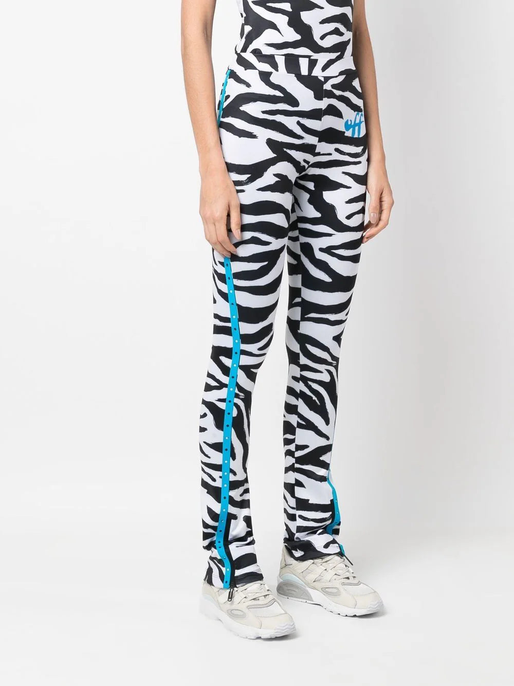 ZEBRA HOLES SPLITED LEGGINGS WHITE BLACK