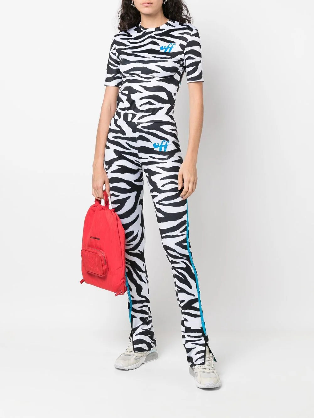 ZEBRA HOLES SPLITED LEGGINGS WHITE BLACK
