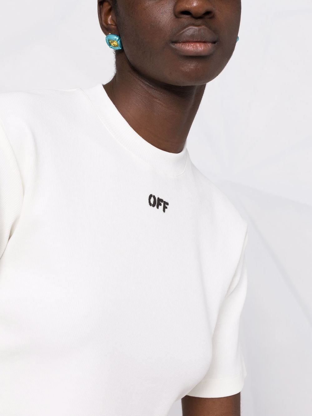 OFF STAMP RIBBED CROPPED TEE WHITE BLACK