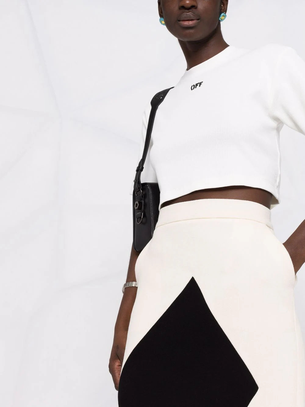 OFF STAMP RIBBED CROPPED TEE WHITE BLACK