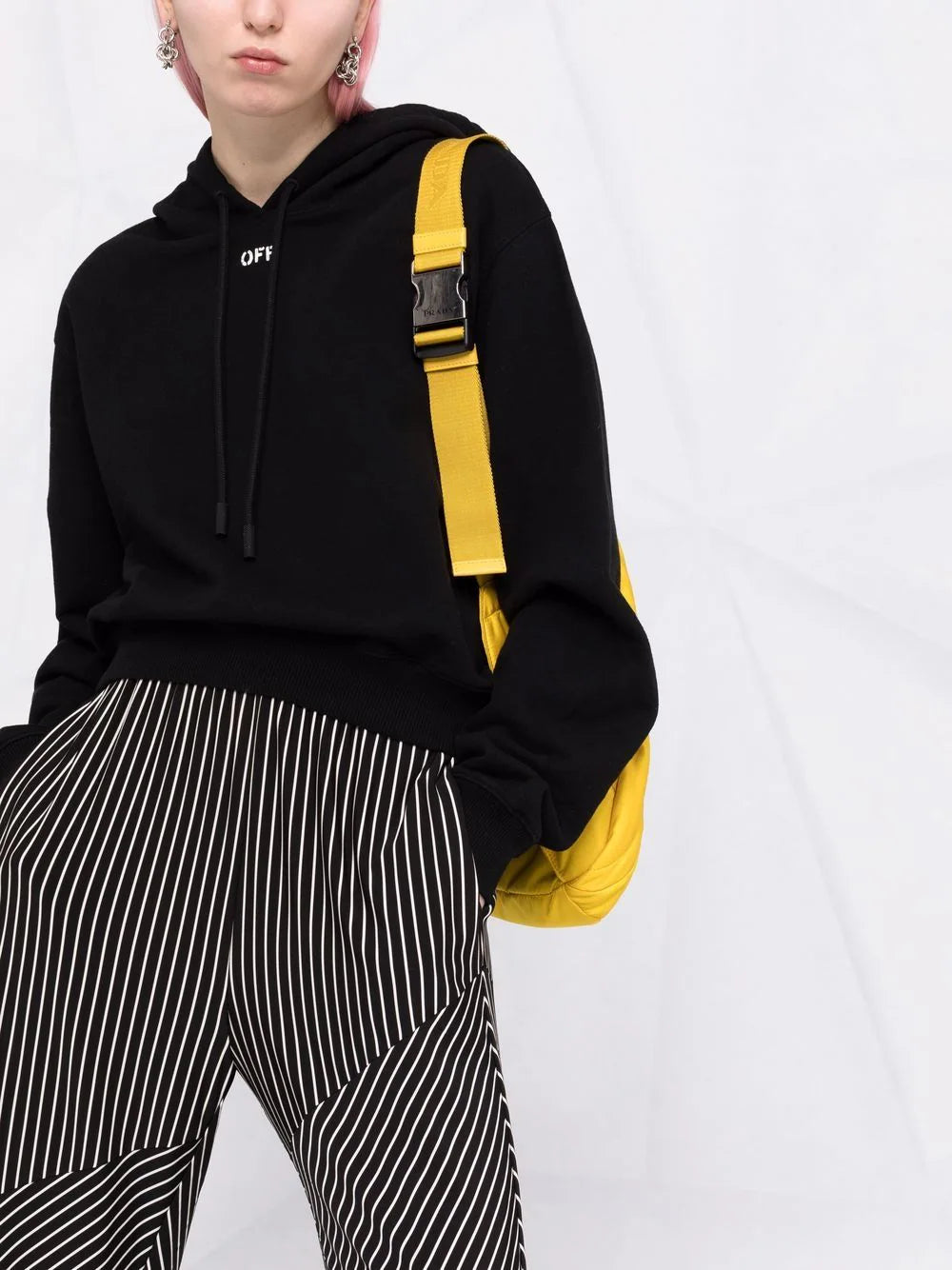 OFF STAMP CROPPED HOODIE BLACK WHITE