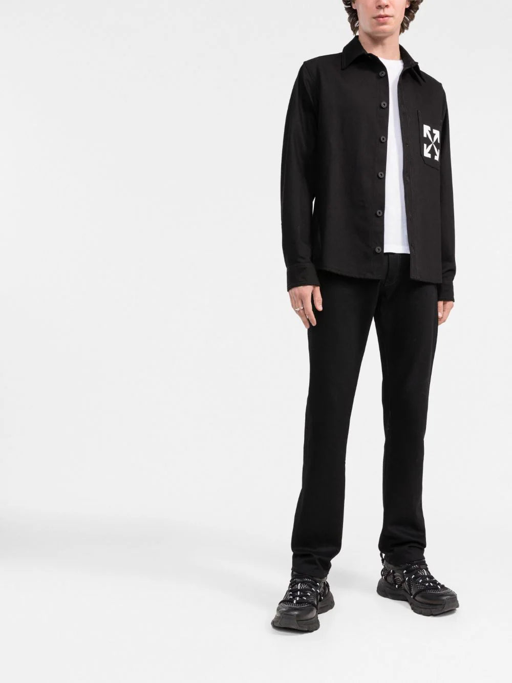 SINGLE ARROW SLIM JEANS BLACK WHITE
