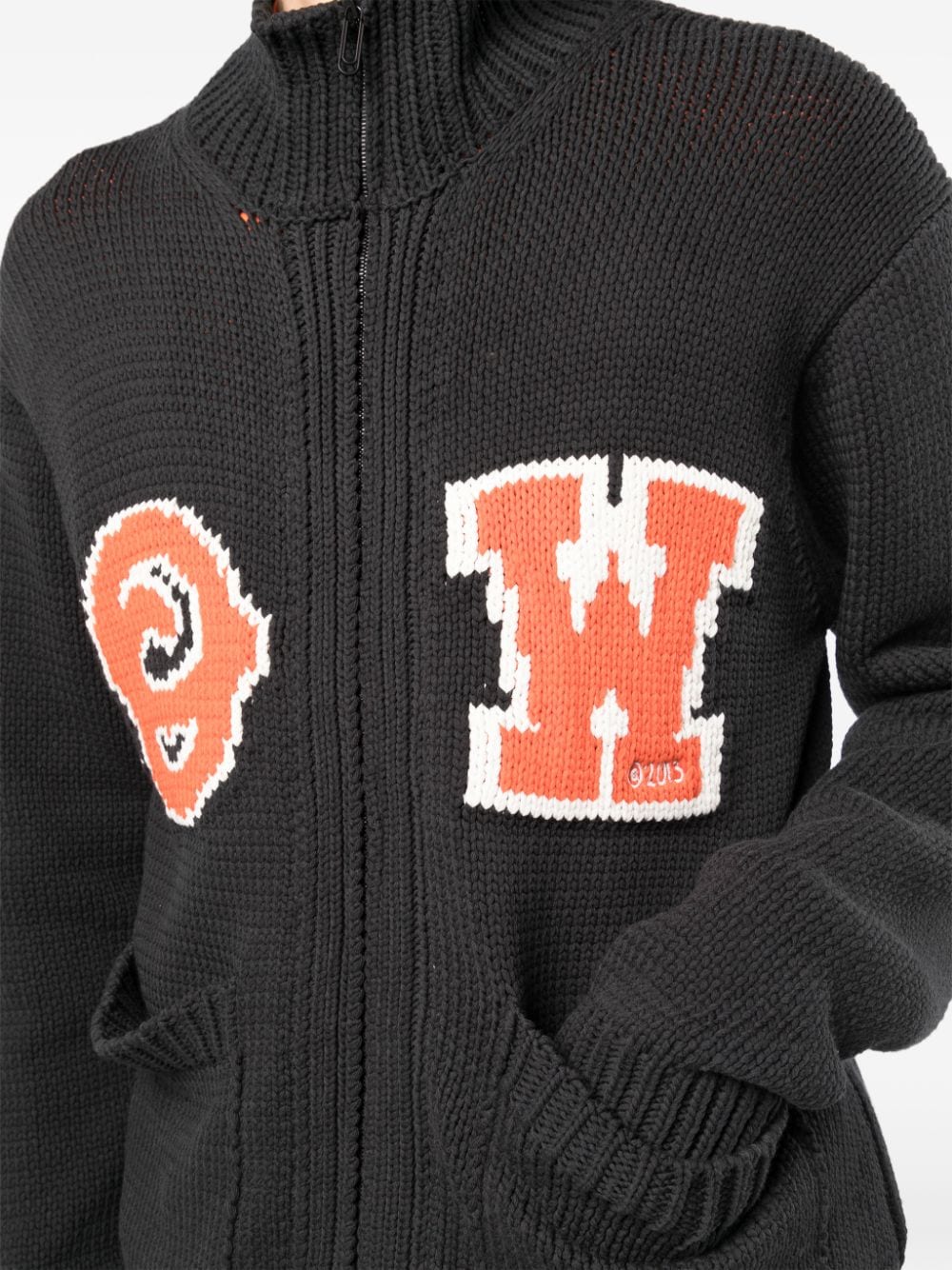 OW PATCH KNIT ZIP BOMBER BLACK ORANGE