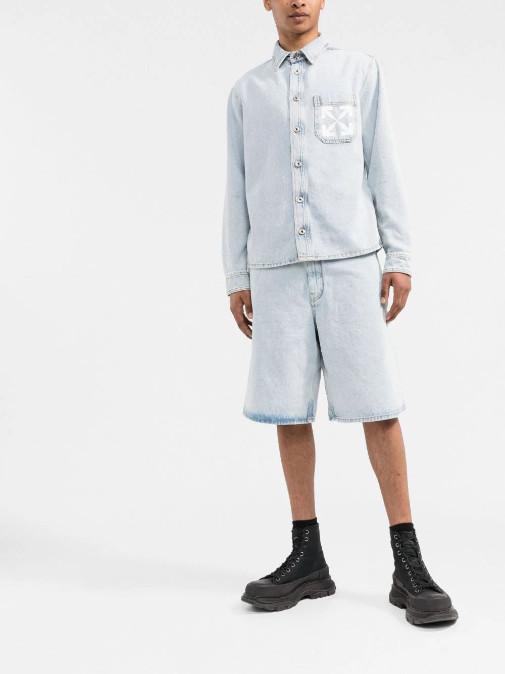 SINGLE ARROW SKATE DENIM SHOR BLEACH BLUE WHITE