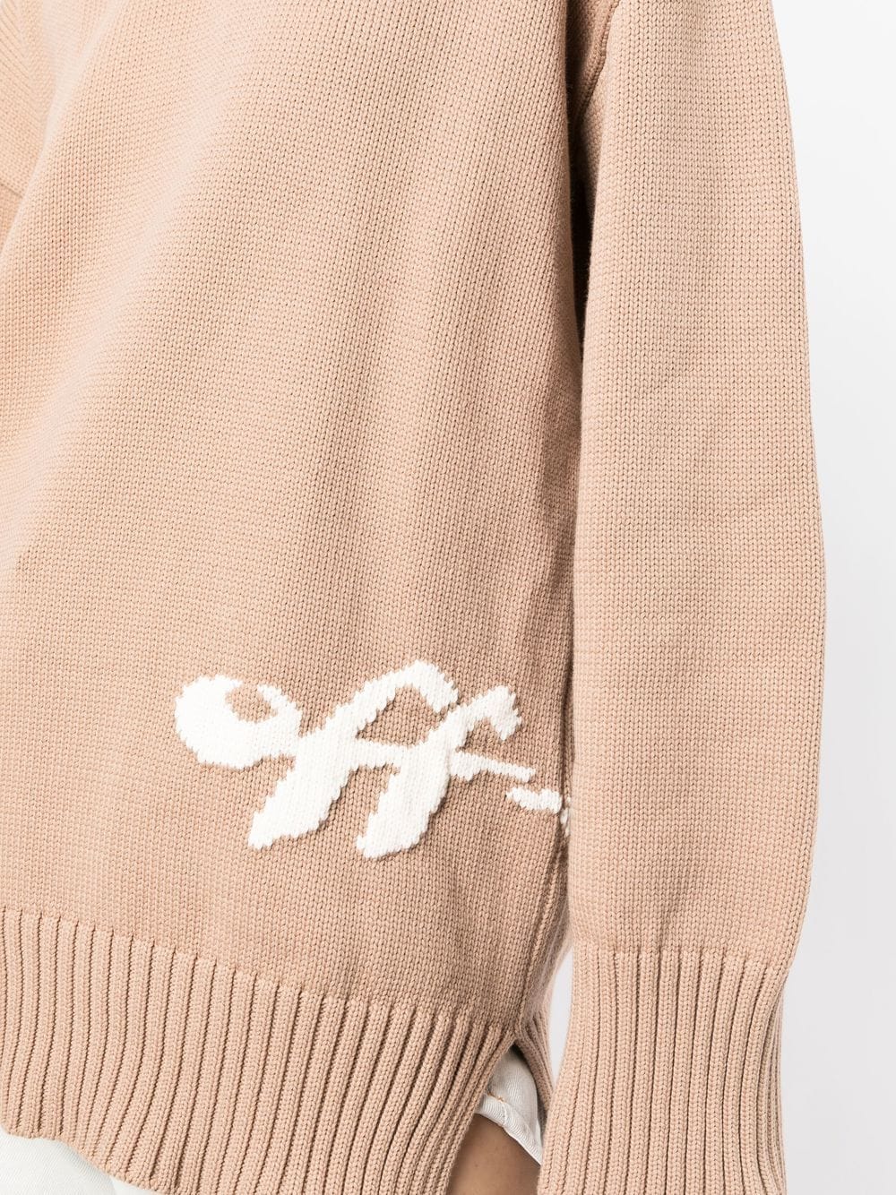 INTARSIA LOGO OVER CREWNECK CAMEL OFF WHITE