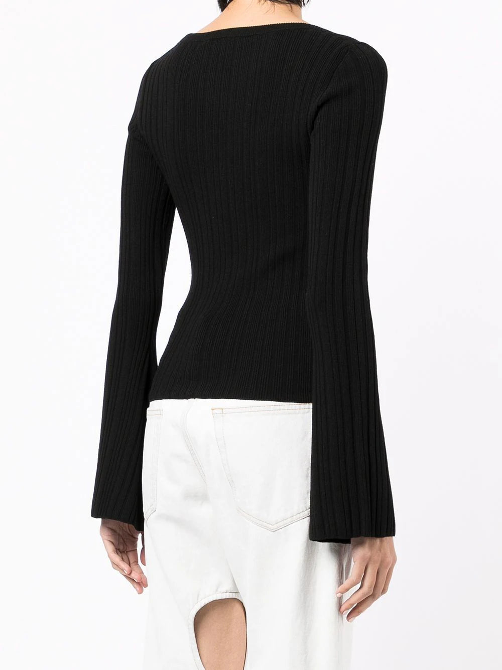 OFF STAMP RIB SCOOP LS TOP BLACK WHITE