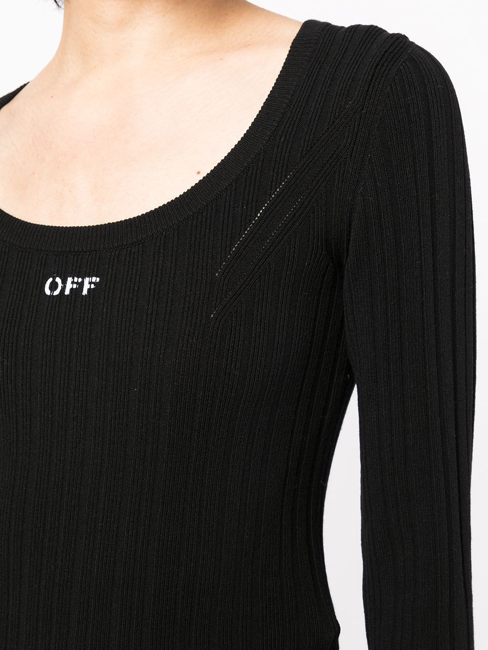 OFF STAMP RIB SCOOP LS TOP BLACK WHITE