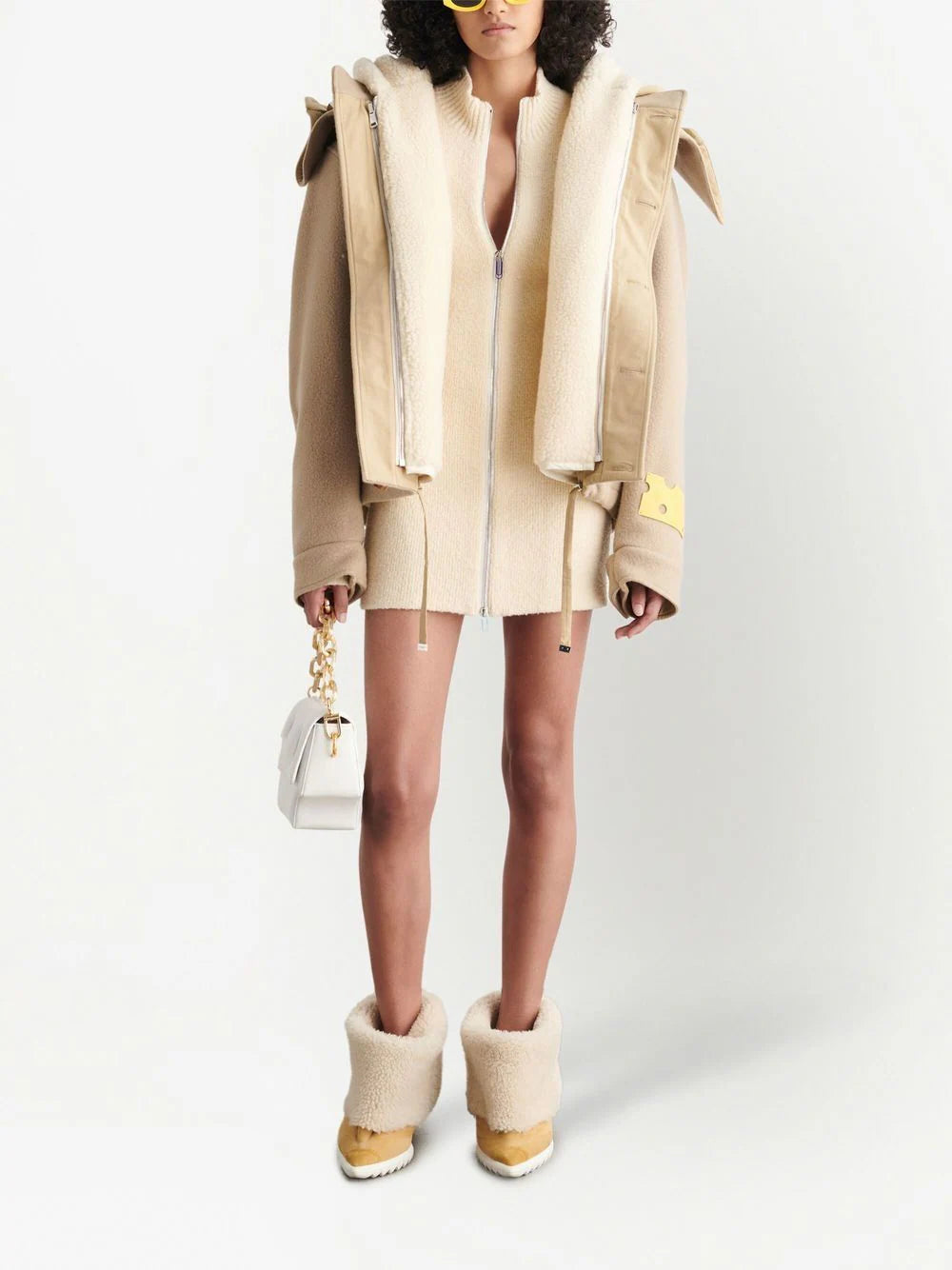 WOOL HOODED SHORT PARKA BEIGE NO COLOR