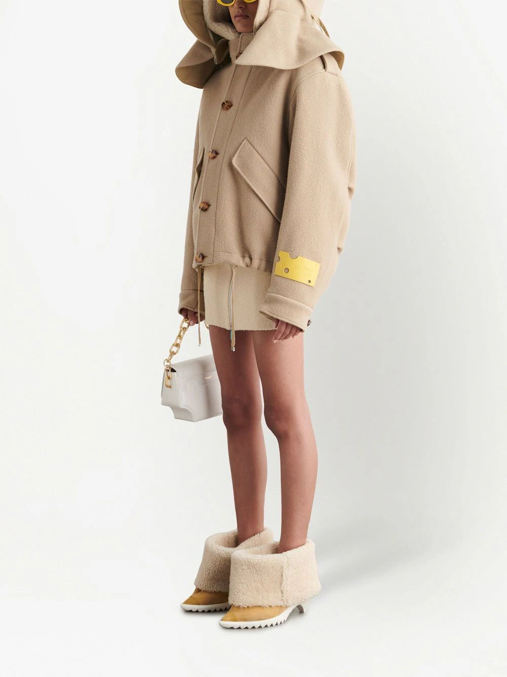 WOOL HOODED SHORT PARKA BEIGE NO COLOR