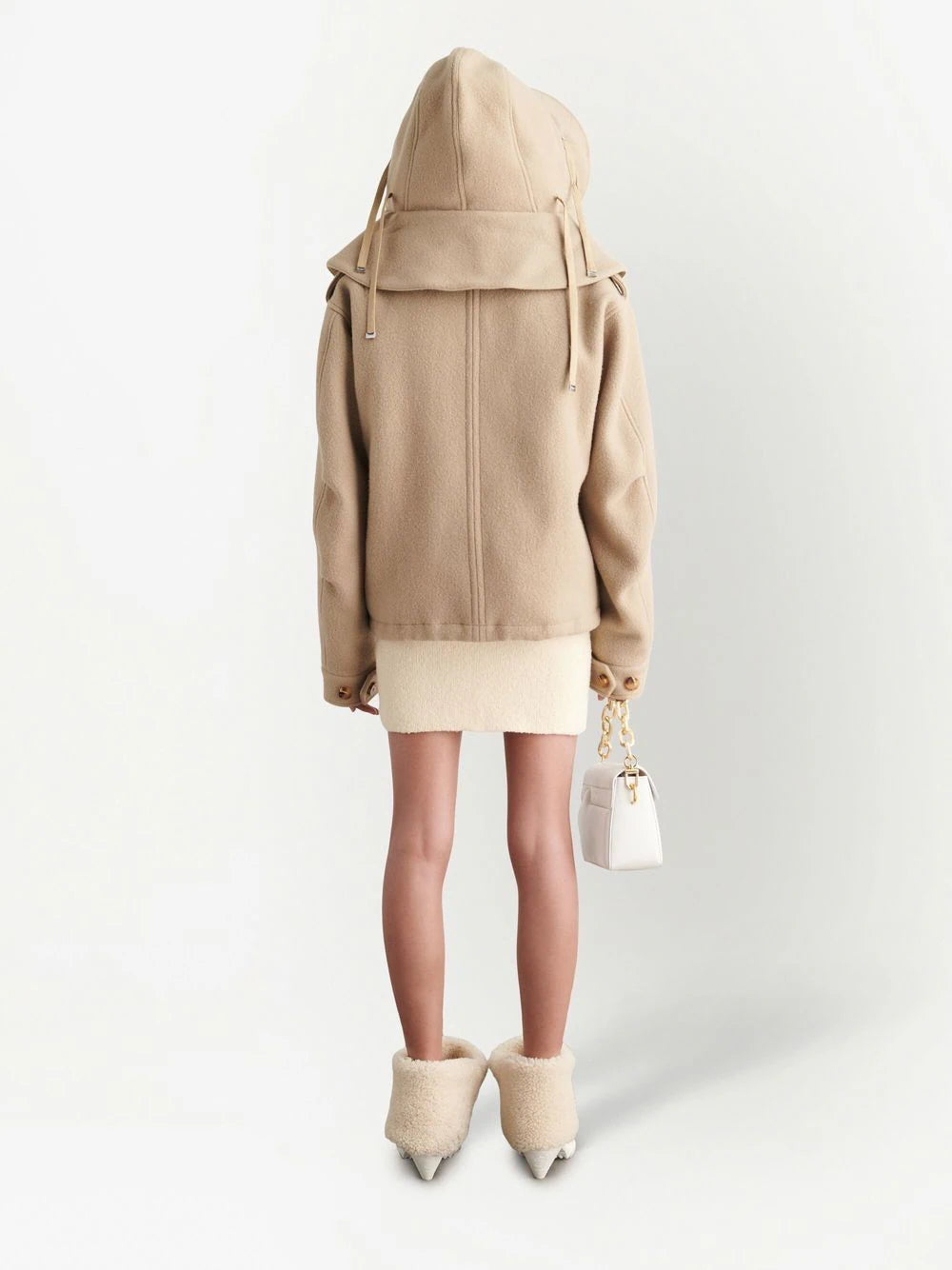WOOL HOODED SHORT PARKA BEIGE NO COLOR