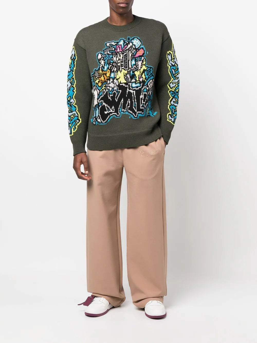 GRAFF PUPP CHUNKY KNIT CREWNE ARMY GREEN MULTICOLOR
