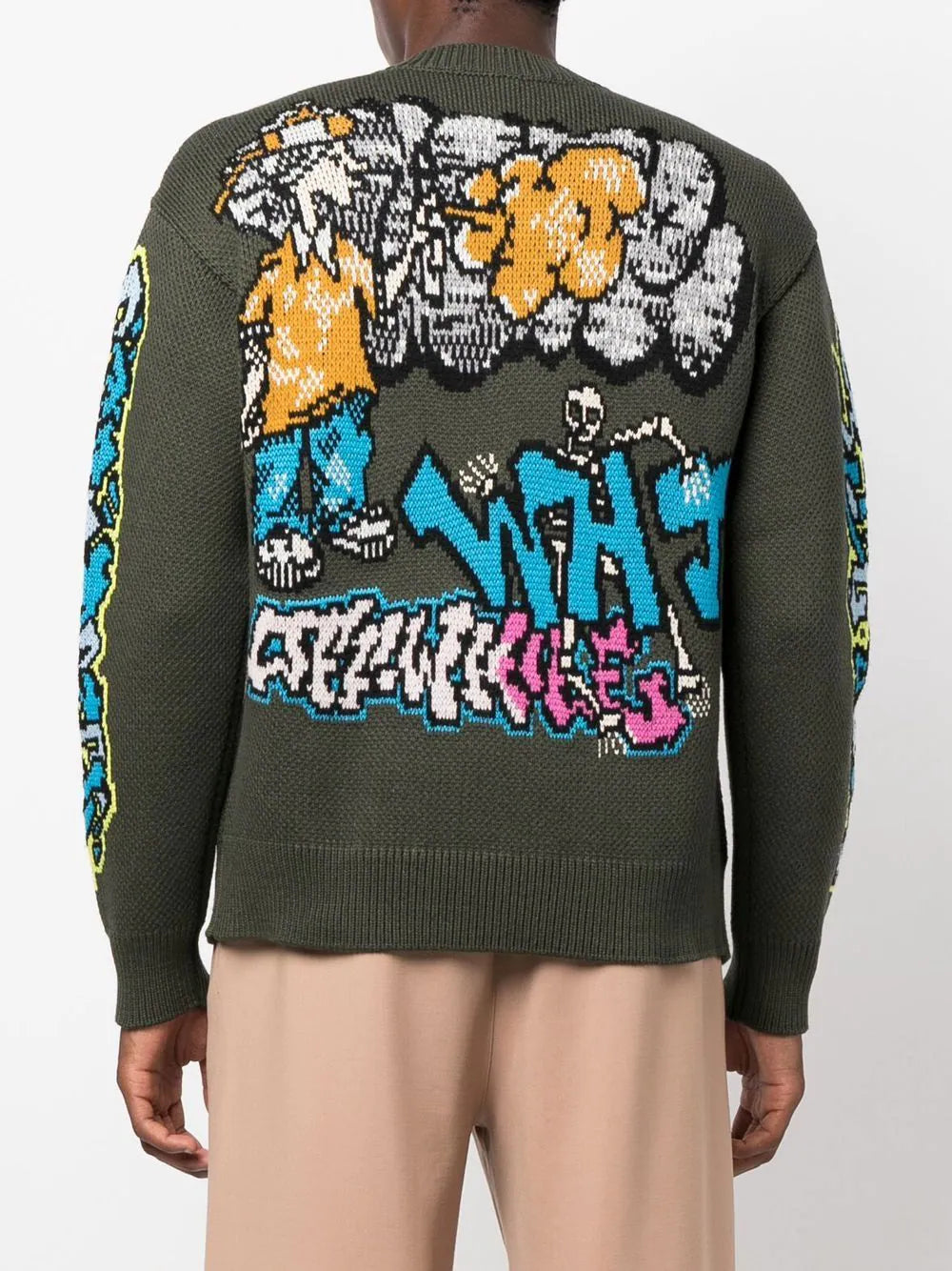 GRAFF PUPP CHUNKY KNIT CREWNE ARMY GREEN MULTICOLOR