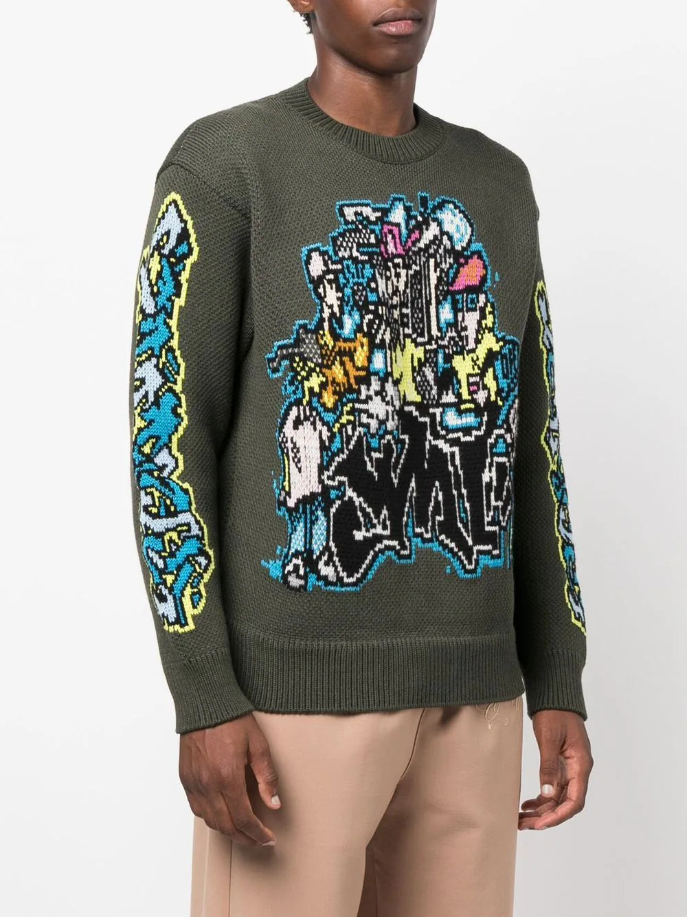 GRAFF PUPP CHUNKY KNIT CREWNE ARMY GREEN MULTICOLOR
