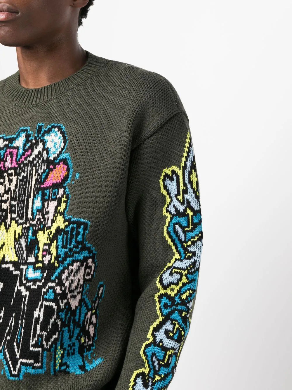 GRAFF PUPP CHUNKY KNIT CREWNE ARMY GREEN MULTICOLOR
