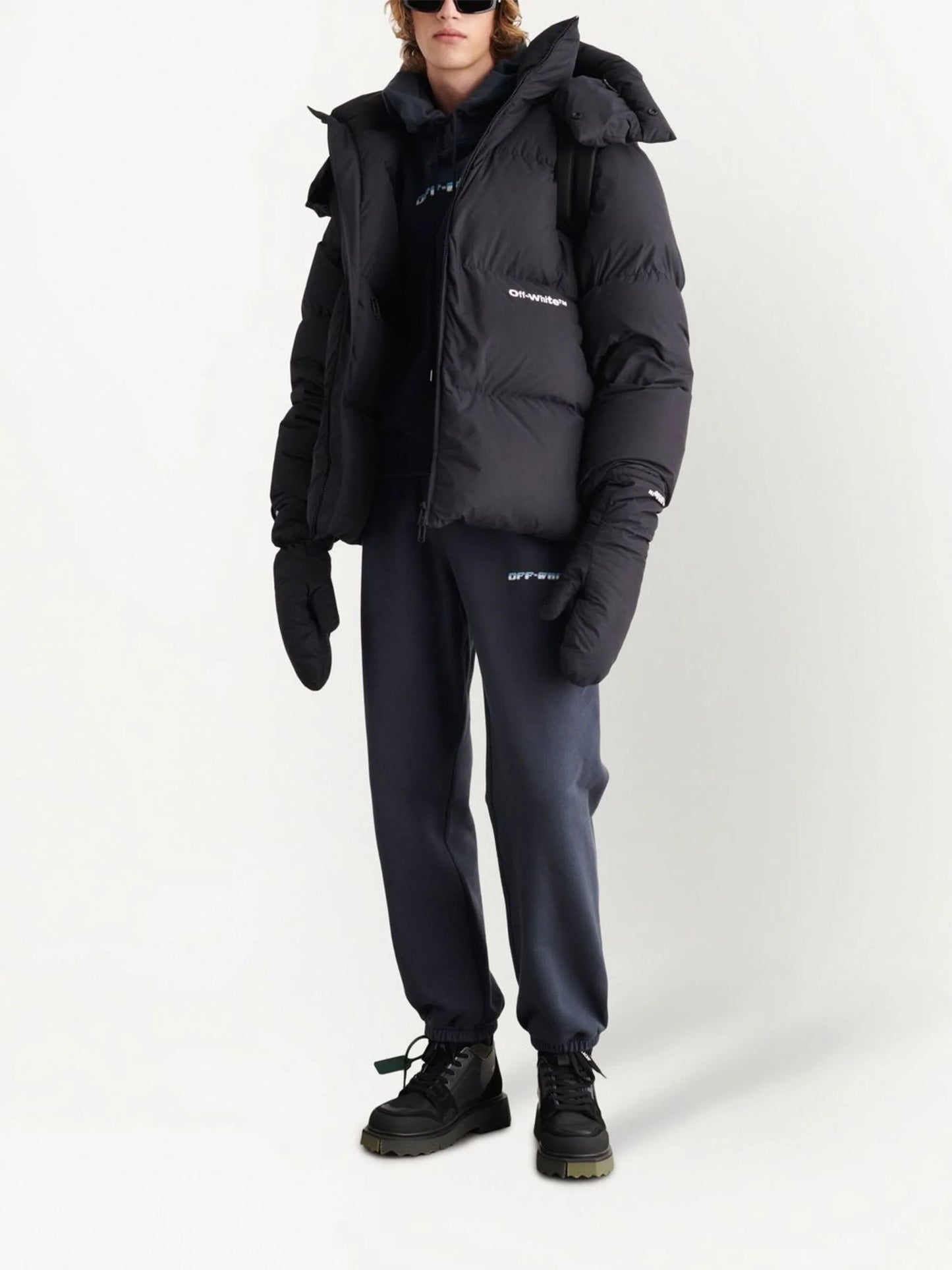 BOUNCE HOODED DOWN PUFFER BLACK WHITE