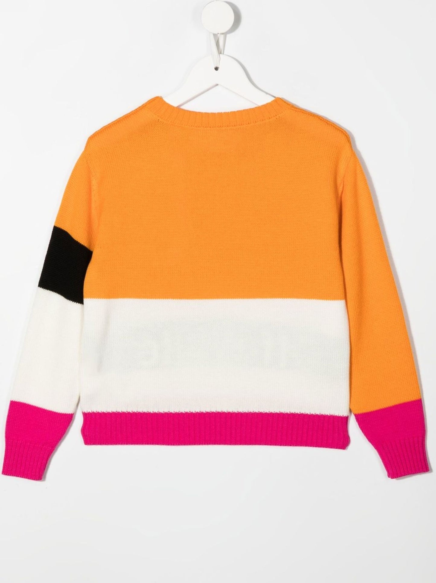 COLOR BLOCK KNIT CREWNECK ORANGE BLACK