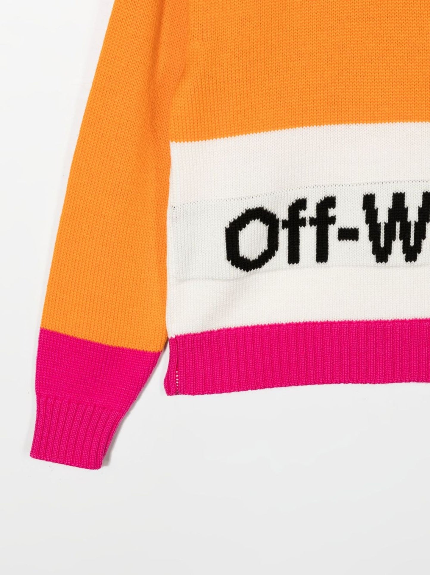 COLOR BLOCK KNIT CREWNECK ORANGE BLACK