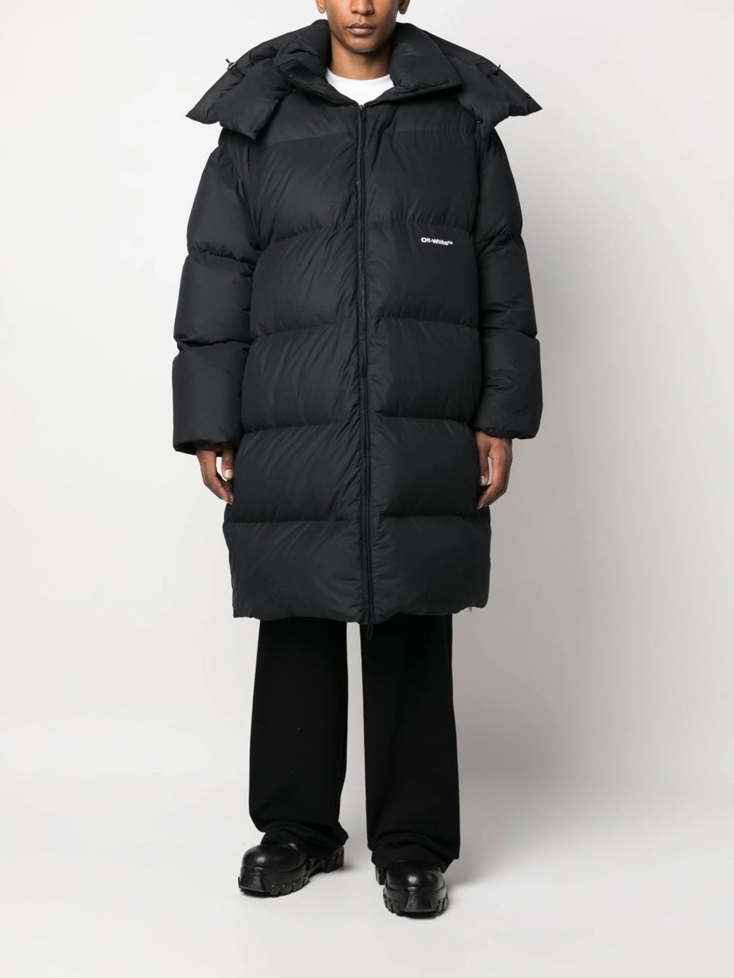 BOUNCE HOODED DOWN LONG PUFF BLACK WHITE
