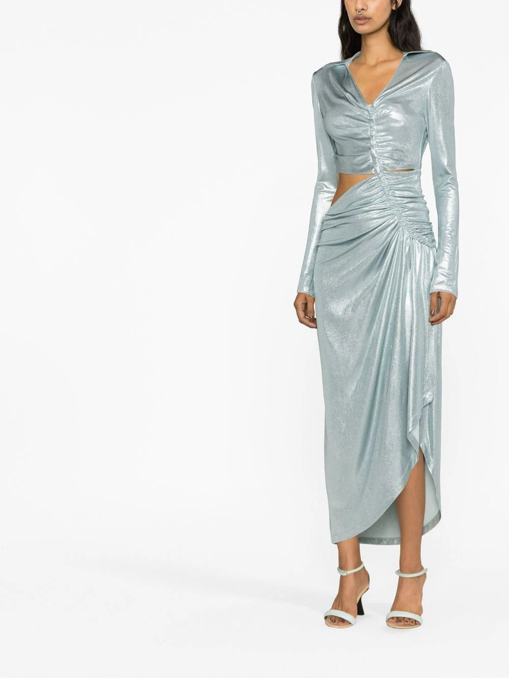 SHINY JER DRAPED MIDI DRESS SILVER NO CO