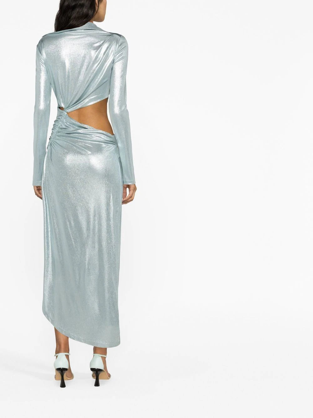 SHINY JER DRAPED MIDI DRESS SILVER NO CO