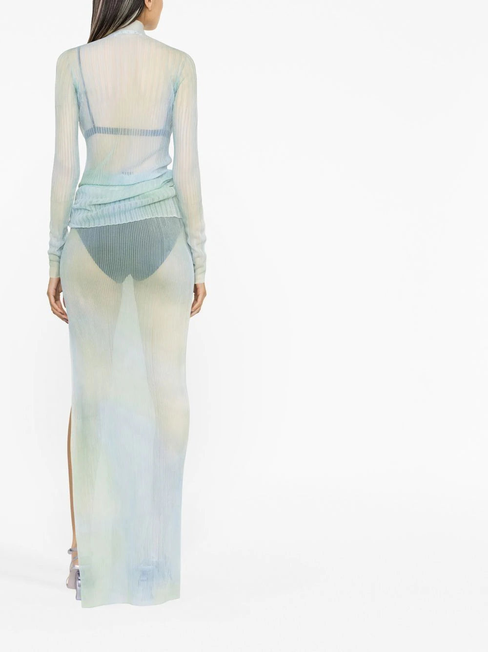 TIE DYE SEETHR LONG SKIRT LIGHT BLUE WHITE