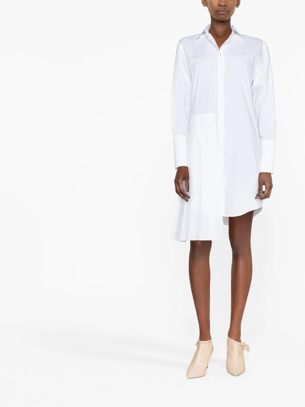 DIAG PLISSE SHIRT DRESS WHITE WHITE