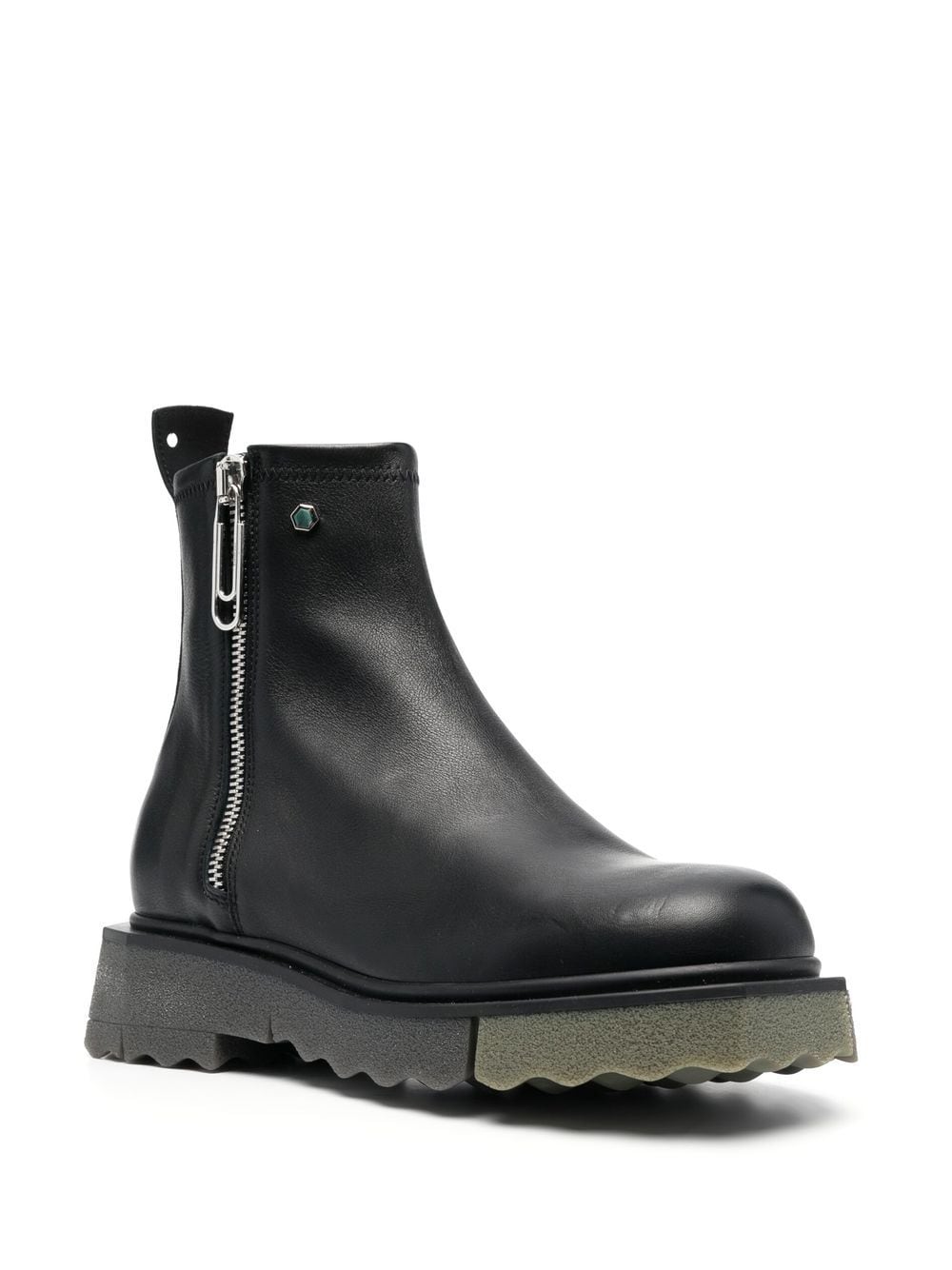 LEATHER SPONGE ZIP BOOT BLACK MILITARY