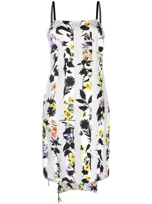 STRIPES BACK STRINGS DRESS WHITE GREY