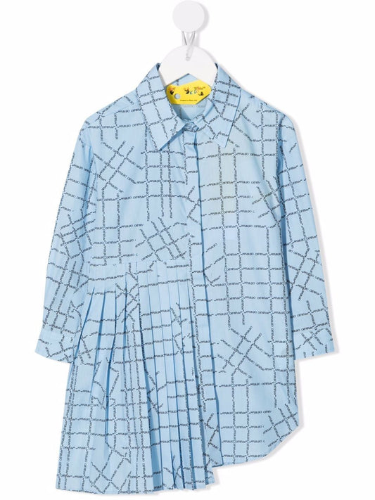 LOGO CHECK SHIRT DRESS LIGHT BLUE BLACK