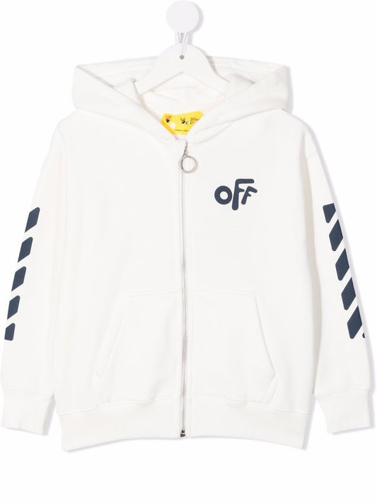 OFF ROUNDED HOODIE ZIP WHITE NAVY BLUE