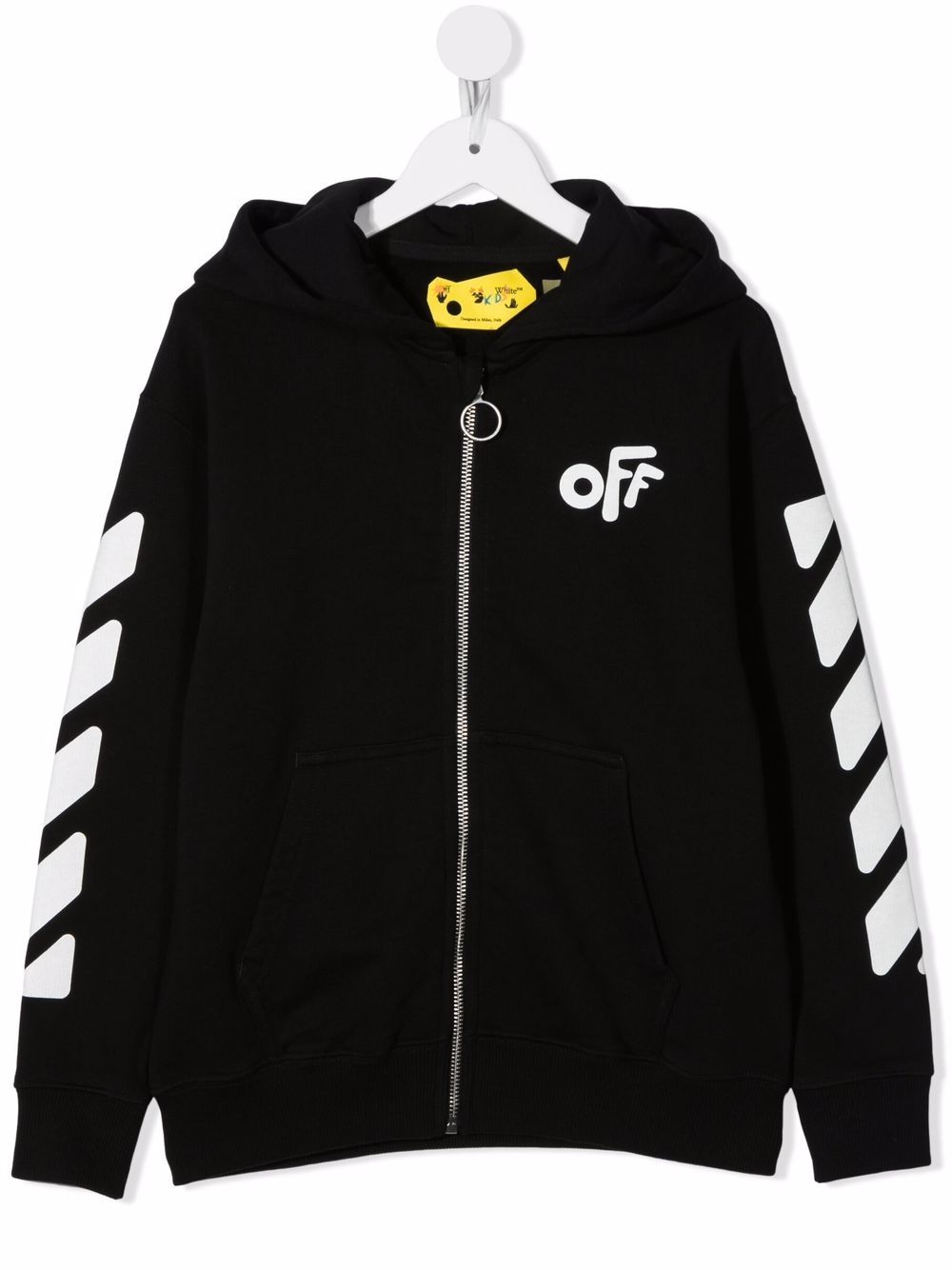 OFF ROUNDED HOODIE ZIP BLACK WHITE