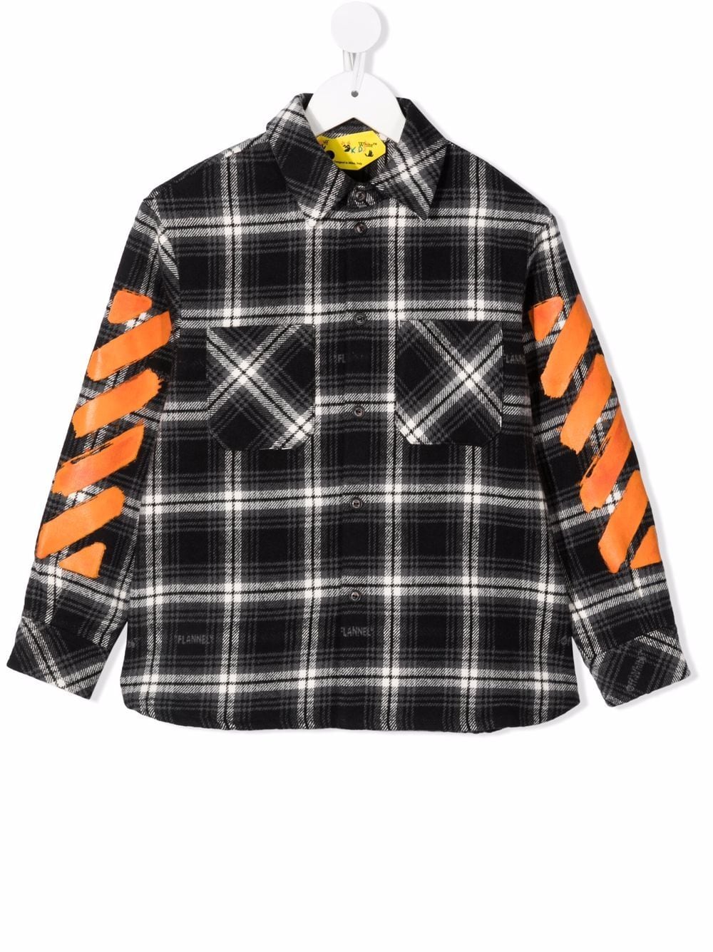 DIAGONAL CHECK FLANNEL SHIRT BLACK ORANGE