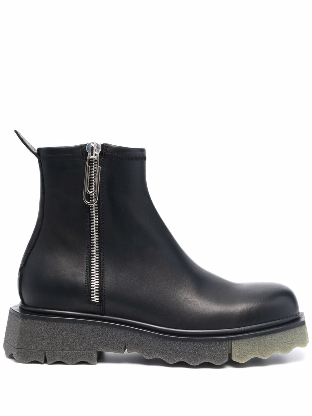 SPONGE SOLE LEATHER ZIP BOOT BLACK MILITARY