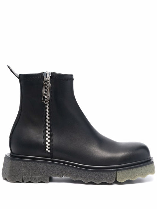 SPONGE SOLE LEATHER ZIP BOOT BLACK MILITARY