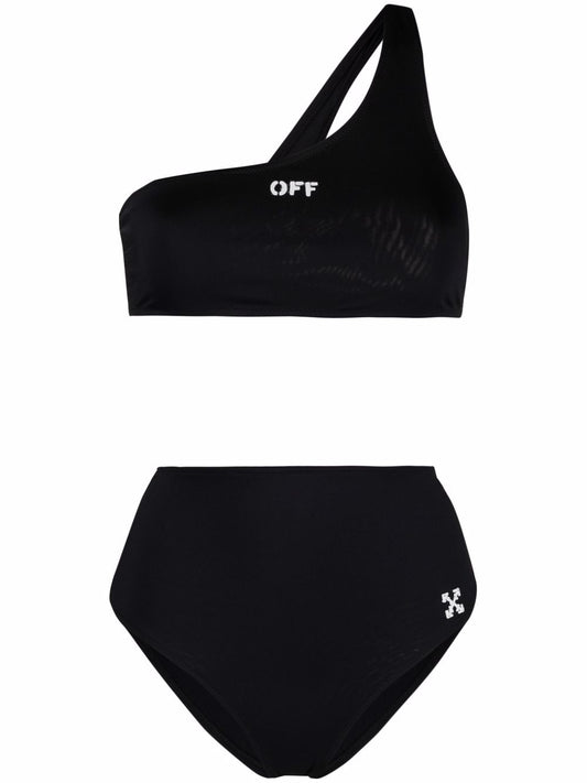 OFF STAMP ONE SHOULDER BIKINI BLACK WHITE