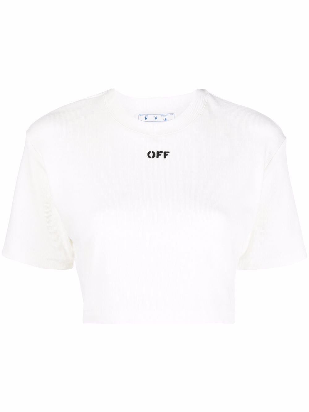 OFF STAMP RIBBED CROPPED TEE WHITE BLACK